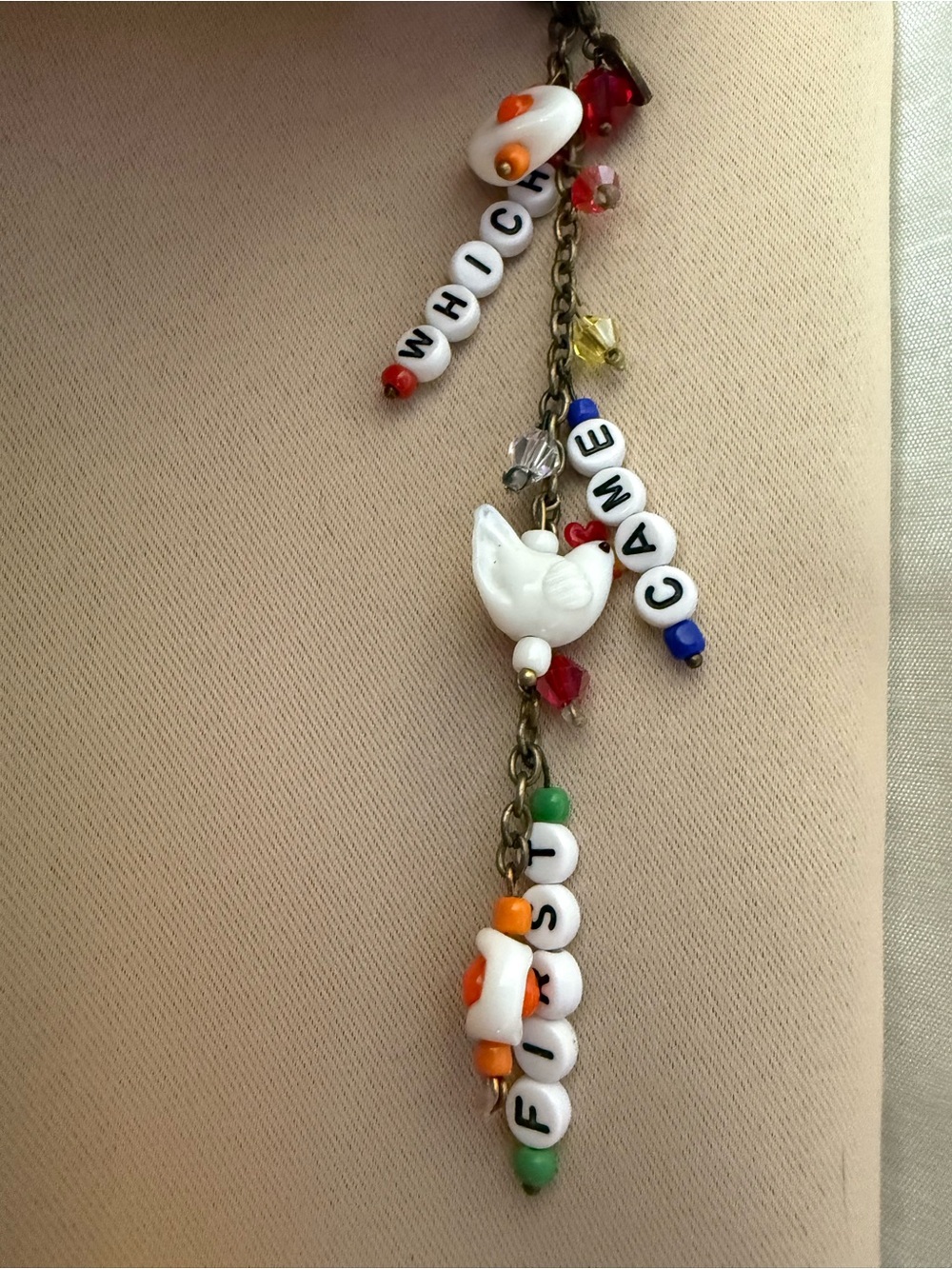 Which came first? Chicken and Egg Keychain/Zipper Pull/Purse Flair White/Red
